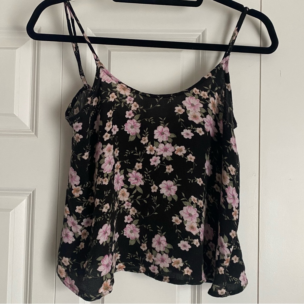 American Eagle cropped camisole black floral